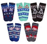 Harry Potter Hogwarts Hedwig Deathly Hallows Holiday Theme Unisex 5-Pack Low Cut Ankle Socks