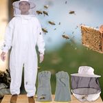 BeeGuard Pro Premium Protective Suit - Ultimate Honey Bee Protection Dress - Full Coverage With Leather Gloves - Free Size