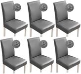 Shukii Stretch Dining Chair Covers Waterproof PU Leather Chair Slipcovers Chair Protector Cover Universal Chair Covers for Dining Room Kitchen Hotel (Set of 6, Gray)