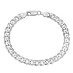 Men's 6.5mm Solid .925 Sterling Silver Flat Curb Chain Bracelet, 10 inches