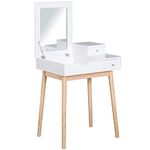 HOMCOM Vanity Desk, Modern Dressing Table with Mirror, Make Up Desk with Flip-up Top, 2 Drawers, White