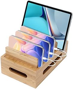 Station de Charge en Bois pour Plusieurs Appareils 6 Ports, Support Universel Station de Chargement d'accueil Organisateur Multi-Chargeur USB Compatible avec Téléphone, Tablette, Montre, écouteurs