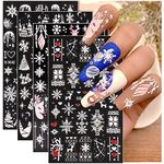 Christmas Nail Art Stickers, 4 Sheets 5D Embossed White Snowflake Nail Stickers Christmas Nail Art Supplies Winter Elk Xmas Tree Star Design Self-Adhesive Nail Decals DIY for Women & Girls