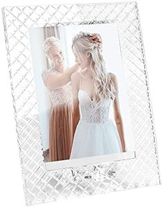 kitCom 5x7Inch Crystal Wedding Frame of Keepsake Photo Frames, Crystal Picture Frames with Embossed Design, Tabletop Display Decor Frame(Fit 5x7 Max Photos), Clear with Gift Box