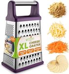 Spring Chef Purple Professional Stainless Steel XL Parmesan Cheese Grater with Handle - Manual Box Grater for Kitchen, 4 Sides, Dishwasher Safe Food Shredder for Vegetable, Potato, Hard Cheese, Carrot