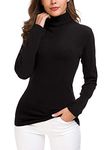 EXCHIC Women’s Turtleneck Sweater Cable Knitted Solid Pullover Top (L, Black)