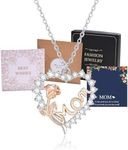 Gold Necklace for Women Mom Gift - Rose Love Heart Cubic Zirconia Pendant, Mothers Day Birthday Valentines Christmas Jewelry Silver Chains Gift for Mama Grandma from Husband Friends