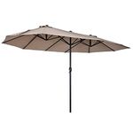 OKSTENCK 15 Ft Double-Sided Rectangular Parasol, Water Resistant Beach Parasol Umbrella Double-headed Table Parasol Umbrella Patio Outdoor Parasol with 12 Sturdy Ribs for Garden Pool Deck Porch Yard (Khaki)