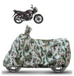 Caronix CB Shine 125 Bike Cover with Mirror Pocket, Belt & Buckle, Waterproof, Scratch Proof, Heat Resistant, DustProof - Forest Print - CB Shine 125 Cover