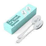 [2 Pack] Mine and Yours Ice Cream Spoons - Long Handled Engraved Ice Cream Spoon - Durable Stainless Steel Couple of Spoons - Cute His and Hers Gifts for Any Occasion - Ice Cream Lovers Gifts