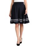 FRAULEIN Women's Midi Skirts with Pockets Long Below Knee Length Pull On Closure A-Line Flared Everyday Use All Seasons Trendy (3XL, Blue Stripes)