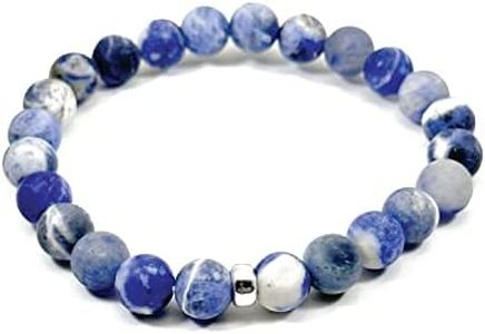 Joyfulmuze Joyfulmuze Genuine Sodalite Bracelet, Blue And White Spiritual Chakra Stone, Handmade Stretch Jewelry For Women And Men, 8mm Beads Fit 7-8 inch Wrist (Sodalite-Silver)