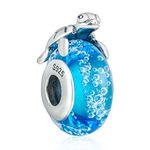 CHAWIN 925 Sterling Silver Hawaiian Sea Turtle Charm, Holiday Pendants with Blue Murano Glass, Christmas Gifts for Women, Girls DIY European Style Bracelet&Necklace