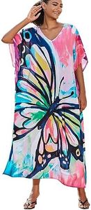 YouKD Women's Summer Bohemian Kaftan Plus Size Robe Beach Coverup Dress One Size Bathrobes V-Neck