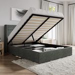 SHA CERLIN Queen Size Lift Up Storage Bed/Modern Wingback Headboard/Upholstered Platform Bed Frame/Hydraulic Storage/No Box Spring Needed/Wood Slats Support/Dark Grey