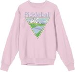 Bioworld Pickleball Court Adult Pink Crew Neck Sweatshirt-Large