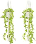 Juvale 2 Pack Artificial Eucalyptus, Fake Hanging Plants with Macrame Hanger and White Ceramic Pot for Home Decor (31 in)