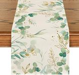 Artoid Mode Beige Greenery Eucalyptus Summer Table Runner, Spring Seasonal Anniversary Holiday Kitchen Dining Table Decoration for Indoor Outdoor Home Party Decor 33 x 183 cm