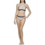 Calvin Klein Women's Low Waisted Elastic Triangle Bikini Set Bottoms, Platinum Shimmer Logo, Large