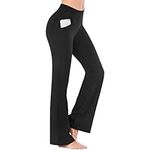 Wide Leg Trousers for Women, Stretch Flared Leggings with Pockets, High Waist Casual Bootcut Yoga Pants for Workout Dance 2 Black