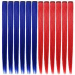 Rhyme Blue and Red Hair Extensions 21 inch Colored Clip in Hair Extensions Woman Girls Hair Clips Party Highlights Hair Accessories 12 Pcs (Blue.Red)