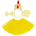 Jmkcoz Chicken Kids 3D Animal Costume 3D Yellow Chick Ears Headband Bowtie Tail Tutu Set for Halloween Cosplay Party