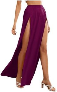 Verdusa Women's Elastic Waist High Split Wrap Flowy Long Maxi Skirt Purple X-Large