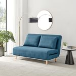 Furniturebox UK Sofa Bed - 'Bobby' Blue Fabric 2 Seat Sofa Unfolds Into Single - Compact Style Traditional Futon Inspiration - Fold Out Bed Guest Bed Living Room Bedroom Guest Furniture