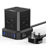 65W PD3.0 USB-C Cube Extension Lead, TOPREK 5 Way (13A/3250W) Multi Socket Plug Extension Cable with Child Safety UK Desktop Power Tower Extension Lead 2M, Extension Cord for Home Dorm Office Travel