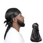 ForceWave 2 Pieces Silky Durag Pack for Men Women Waves, Premium Satin Deluxe Du-rag, Black Black, M