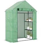 Outsunny Walk In Greenhouse with Shelves, Portable Gardening Plant Grow House for Outdoor with 2 Tier Shelf, Roll-Up Zippered Door, PE Cover, 143 x 73 x 195cm, Green