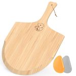 Bamboo Wood Pizza Peel with 2 Dough Cutters, Pizza Peel Wood, Wooden Pizza Paddle 12" L x 11.6" W Plate with 5.3" L Handles, Wooden Pizza Peel for Transferring & Serving Homemade Pizza, Cutting Board