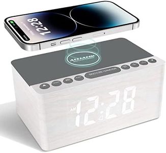 ANJANK Wireless Charging Alarm Clock,Bedside Wooden FM Radio,10W Super Fast Charger Station for Iphone/Samsung/Other Smart phone,USB Port,Mains Powered,5 Level Digital Dimmable Led Display