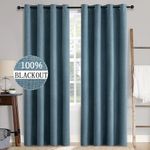 MIULEE 2 Panels Blackout Curtains Linen Texture Opaque Curtains for Bedroom 100% Blackout Thermal Insulated Dusty Blue Curtains 84 Inches Long for Living Room