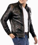 Jild Signature Diamond Style Café Racer Lambskin Leather Jacket Men - Men's Casual Real Leather Quilted Style Motorcycle Jacket (DM-Rub-XL)