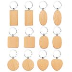 12PCS Wooden Key Ring Blank Wooden Key Chain DIY Personalized Wood Key Ring for DIY Crafts Decorations Gifts Pyrography Design 6 Styles