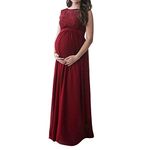 TUDUZ Maternity Pregnancy Dress, Elegant Photography Maternity Wrap Dress Women O-Neck Pregnant Women Lace Long Maxi Dress Maternity Gown Photography Props Clothes (Wine Red, M)