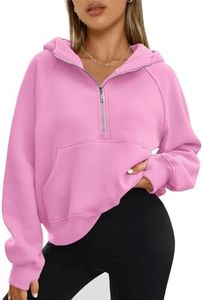 AUTOMET Half Zip Sweatshirts Cropped Hoodies Fleece Womens Quarter Zip Up Pullover Sweaters Fall Outfits 2024 Winter Clothes, Pink, Small