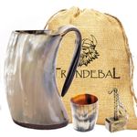 Thor Horn Drinking Horn Mug with Wooden Base - Genuine Handcrafted Viking Horn Cup for Mead, Ale and Beer - Original Medieval Tankard with Burlap Gift Sack