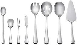 LIANYU Serving Utensils Set 8 Piece, Stainless Steel Serving Flatware Silverware Set with Slotted Spoons, Forks for Party Dinner, Mirror Finished, Dishwasher Safe