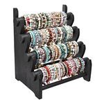 Ikee Design Antique Wooden 4 Tier Jewelry Bracelet Display Stand Bangle Scrunchie Organizer Holder for Store, Showcase and Home Storage, 12" W x 9" D x 14" H, Black Color