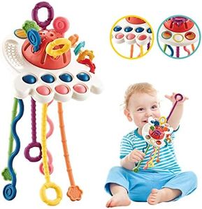 Oueyes Montessori Toys for Babies 6-12 Months Baby Sensory Toys 12-18 Months Pull String Activity Toys Sensory Toys for Toddlers 1-3 Travel Toys for 1 Year Old Baby Girl Boy Gifts