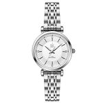 SHENGKE SK Classic Women Watches Fashion Ladies Dress Watch Solid Stainless Steel Band Genuine Leather Strap (Silver)