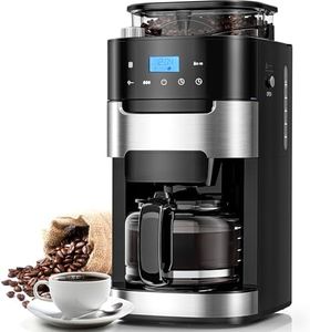 Electactic 10-Cup Drip Coffee Maker with Built-in Grinder,Programmable Grind & Brew, Coffee Machines with Smart LED Touchscreen, 24H Timer, Customizable Strength & Grind Size,Black