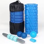 Foam Roller,IIQ Foam Rollers for Back and Legs 6 in 1 Foam Roller Massage Set Includes Muscle Roller Stick, Stretching Strap, Plantar Fasciitis Balls, All in Carry Bag