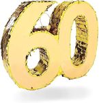 Sparkle and Bash 60th Gold Foil Pinata Number for Birthday and 60 Year Diamond Anniversary Party Supplies Decorations, 16.5 x 13 Inches