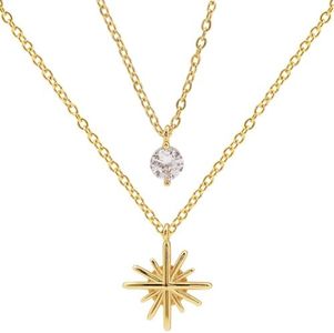 LIHELEI Collares con Colgante de Estrella para Mujer, Gargantilla con Colgante de Estrella de Cristal de Doble Capa de Plata de Ley 925, Joyería de Boda para Mujer Regalos para Niñas - Oro