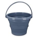 Navaris Collapsible Bucket with Handle - 1.3 Gallon (5L) Portable Pail for Camping, Beach, Gardening, Fishing, Water, Washing - Size M, Dark Blue