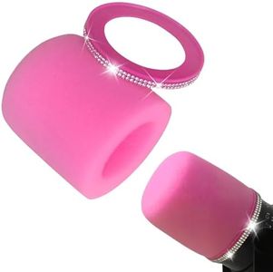 RhymKawa Foam Cover and Retainer Ring Set Compatible with Shure MV7 Windscreen Replacement, High Density Mic Colored Pop Filter for Podcast Streaming Gaming (Pink Bling)