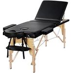 Yaheetech Portable Massage Table Beauty Bed Folding Facial Spa Bed Tattoo Table w/Carry Bag Wooden 3 Sections Black